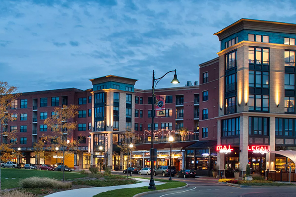 A modern-looking apartment building in Assembly Square