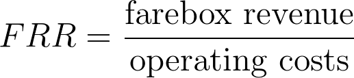 FRR is farebox revenue divided by operating costs.