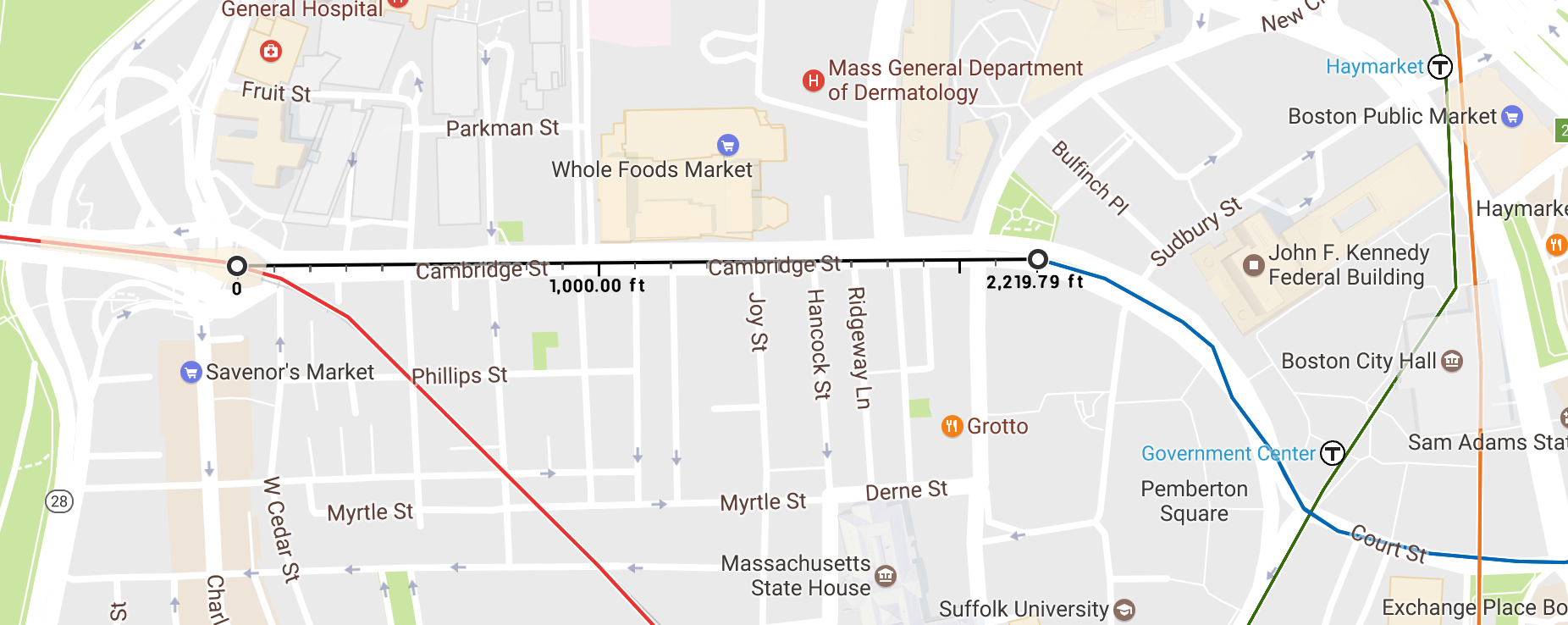 The distance between Bowdoin, the Blue Line&rsquo;s current terminus, and the Charles/MGH Red Line station. Let&rsquo;s all stare at this image and collectively will the black segment into existence.